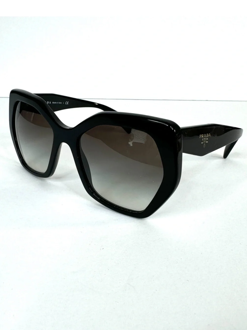 PRADA Sunglasses NEW SPR 16R 1AB-0A7 Black Oversized Cat Eye Hexagon